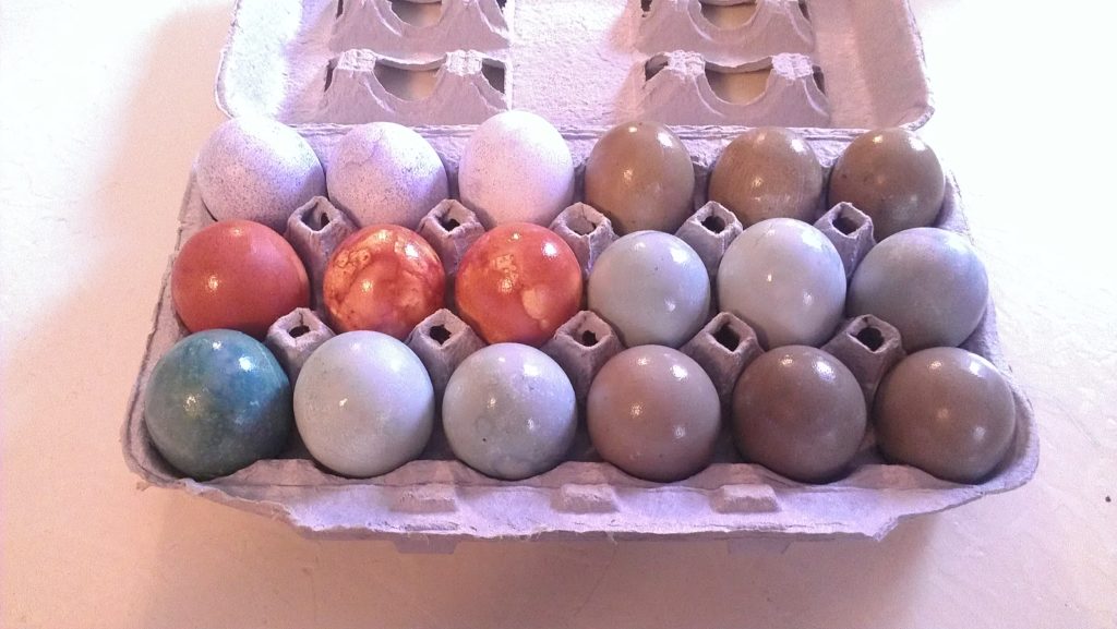 Naturally dyed eggs.